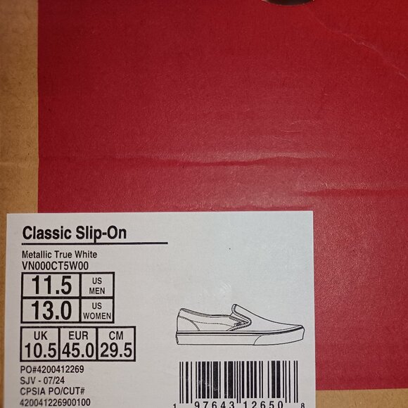 Vans Men\'s 11.5 Checkered Slip-On Metallic True White VN000CT5W00 Checkerboard main image 4